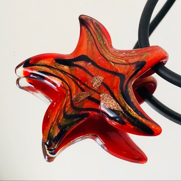 ⭐️Murano Glass⭐️Red Gold Star Glass Pendant Necklace Handcrafted Women's Jewelry - Picture 3 of 7